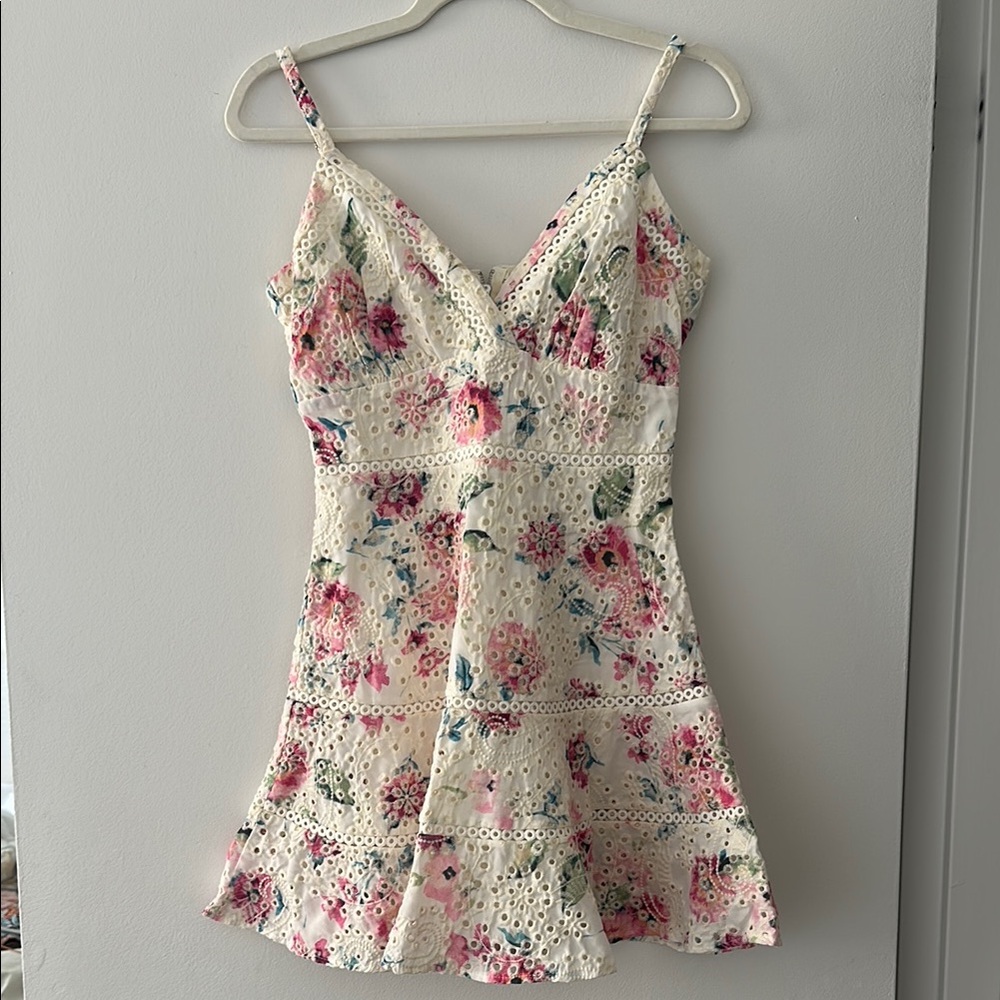 AQUA Floral Lace Dress with Spaghetti Straps